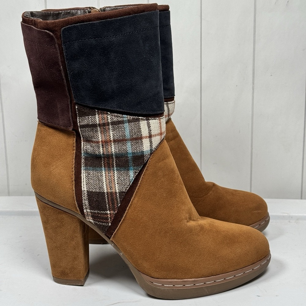 MukLuks Quilted Nola Heeled Ankle Boots Faux Suede Patchwork Boho Shoes Womens 8